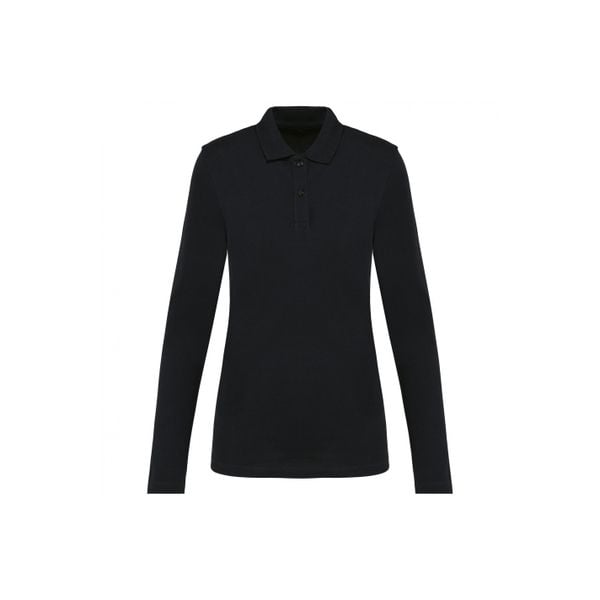 Damska koszulka polo z długim rękawem z suprimy Kariban Premium. Czarne bluzki KARIBAN, bez wzorów, z bawełny, bez kołnierzyka, bez ramiączek. Za 180.00 zł.