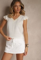 Biała Bluzka z Bawełny Ozdobiona Haftem Savoreia. Białe bluzki Renee, l, bez wzorów, z bawełny, eleganckie, bez kołnierzyka, bez ramiączek. W wyprzedaży za 62.99 zł.