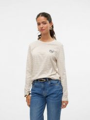 Vero Moda Koszulka w kolorze beżowym rozmiar: L. Brązowe bluzki Vero Moda, l, bez wzorów, z bawełny, bez kołnierzyka, bez ramiączek. Za 43.99 zł.