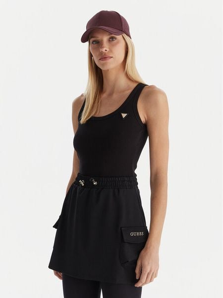 Guess Top Colette V4YP06 K8RT2 Czarny Slim Fit. Czarne topy Guess, l, z aplikacjami, z wiskozy, bez kołnierzyka, bez ramiączek. Za 169.99 zł.