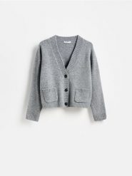Kardigan z guzikami - szary. Szare kardigany Reserved, l, bez wzorów, z dzianiny. Za 119.99 zł.