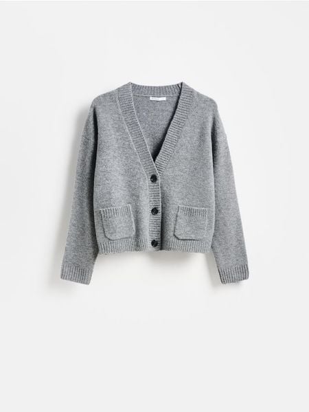 Kardigan z guzikami - szary. Szare kardigany Reserved, l, bez wzorów, z dzianiny. Za 119.99 zł.