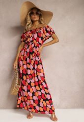 Czerwona Sukienka Hiszpanka z Bawełny z Modelującą Gumką w Pasie Vearica. Czerwone sukienki Renee, na lato, l, bez wzorów, z bawełny, bez kołnierzyka, bez ramiączek, maxi. Za 54.99 zł.
