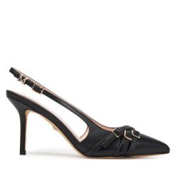 Sandały Guess. Czarne sandały Guess, z aplikacjami, bez obcasa, na szpilce, bez zapięcia. Za 749.99 zł.