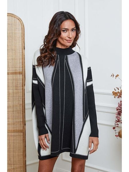 So Cachemire Sukienka dzianinowa "Jamjam" w kolorze szaro-czarnym rozmiar: L. Czarne sukienki So Cachemire, na co dzień, l, bez wzorów, z dzianiny, bez kołnierzyka, bez ramiączek, mini, proste. Za 183.59 zł.