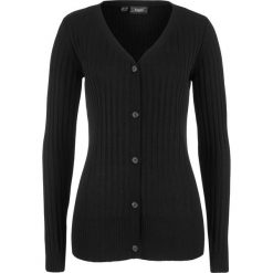 Sweter rozpinany w prążek, z wiskozy bonprix czarny. Czarne kardigany bonprix, bez wzorów, z wiskozy. Za 79.99 zł.