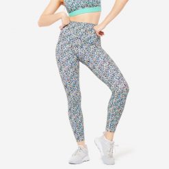Legginsy fitness damskie Domyos. Legginsy DOMYOS, l, bez wzorów, z elastanu, z podwyższonym stanem. W wyprzedaży za 49.99 zł.