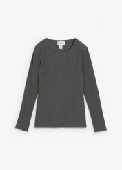 Prążkowana koszulka termiczna. Szare bluzki bonprix, bez wzorów, prążkowane, bez kołnierzyka, bez ramiączek. Za 59.99 zł.