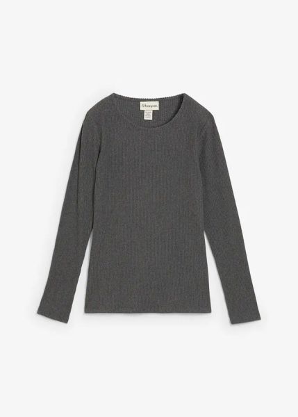 Prążkowana koszulka termiczna. Szare bluzki bonprix, bez wzorów, prążkowane, bez kołnierzyka, bez ramiączek. Za 59.99 zł.