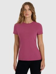 4F T-shirt slim gładki damski - czerwony S. Czerwone t-shirty 4f, s, bez wzorów, z bawełny, bez kołnierzyka, bez ramiączek. Za 39.99 zł.