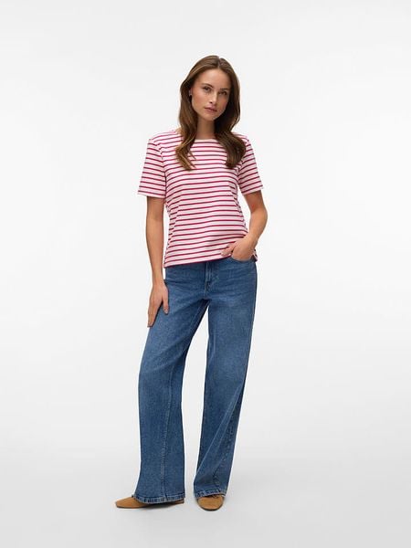 Vero Moda Bluzka w kolorze czerwono-białym rozmiar: XS. Białe bluzki Vero Moda, xs, bez wzorów, bez kołnierzyka, bez ramiączek. Za 48.39 zł.