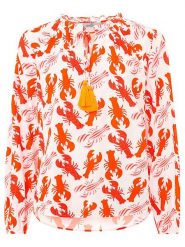 Zwillingsherz Bluzka "Lobster Mix" w kolorze biało-czerwonym rozmiar: S/M. Białe bluzki Zwillingsherz, m, z aplikacjami, z wiskozy, bez kołnierzyka, bez ramiączek. Za 83.03 zł.