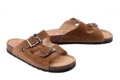 SOLO 171 beż oliwka, klapki damskie. Brązowe klapki Solo, bez wzorów, ze skóry, bez obcasa. Za 294.90 zł.