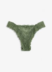 Figi brazylijskie z koronki. Zielone figi bonprix, bez wzorów, z koronki. Za 32.99 zł.