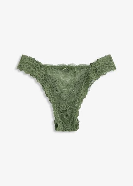 Figi brazylijskie z koronki. Zielone figi bonprix, bez wzorów, z koronki. Za 34.99 zł.