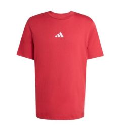 T-shirt Adidas Essentials Three Stripes czerwona, bawełniana. Czerwone t-shirty Adidas, bez wzorów, z bawełny, bez kołnierzyka, bez ramiączek. Za 96.99 zł.