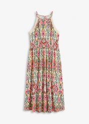 Sukienka midi z koronką. Brązowe sukienki bonprix, bez wzorów, z koronki, bez kołnierzyka, bez ramiączek, midi. Za 79.99 zł.