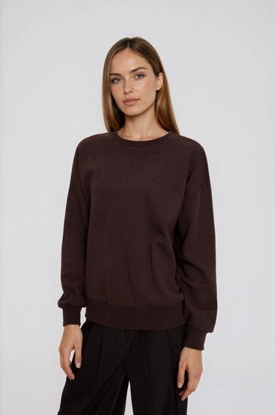 Bluza z dżetami brązowa. Brązowe bluzy MOODO, l, bez wzorów, z bawełny, bez kaptura. Za 129.99 zł.