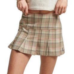 Damska spódnica w kratę z półprześwitem Superdry. Szare spódnice Superdry, uniwersalny, bez wzorów. Za 299.90 zł.