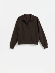 Bluza z dodatkiem modalu - ciemnobrązowy. Brązowe bluzy Reserved, l, bez wzorów, z dzianiny, bez kaptura. Za 109.99 zł.