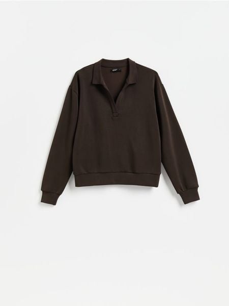 Bluza z dodatkiem modalu - ciemnobrązowy. Brązowe bluzy Reserved, l, bez wzorów, z dzianiny, bez kaptura. Za 109.99 zł.