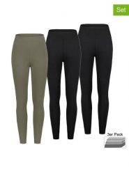 Sublevel Legginsy (3 pary) w kolorze oliwkowo-czarnym rozmiar: XS. Brązowe legginsy Sublevel, xs, bez wzorów, z podwyższonym stanem. Za 83.42 zł.