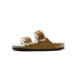 Klapki Birkenstock Arizona VL Shearling Mink wąskie narrow (1001135). Brązowe klapki Birkenstock, bez wzorów, z materiału, bez obcasa. Za 579.00 zł.