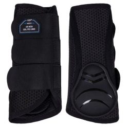 Zamknięte przednie getry dla koni QHP Air Mesh. Czarne legginsy sportowe QHP, l, z aplikacjami, z materiału, do jazdy konnej. Za 235.50 zł.