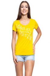 MUSTANG T SHIRT DAMSKI Alexia C Print 1009390 9046. Żółte t-shirty Mustang, s, bez wzorów, bez kołnierzyka, bez ramiączek. W wyprzedaży za 39.99 zł.