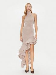 Simona Corsellini Sukienka koktajlowa P25CEAB05701 Złoty Slim Fit. Żółte sukienki SIMONA CORSELLINI, bez wzorów, z syntetyku, wizytowe, bez kołnierzyka, bez ramiączek. Za 1,209.00 zł.