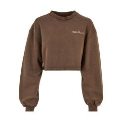 Bluza kołnierz rong krótka frotte z małymi haftami dla kobiet Urban Classics. Brązowe bluzy Urban Classics, bez wzorów, bez kaptura. Za 252.00 zł.