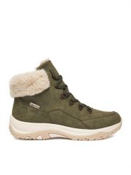 Rieker Trzewiki CEO-M9610-54 Khaki. Brązowe botki Rieker, bez wzorów, z materiału, bez obcasa, na płaskiej podeszwie, bez zapięcia. Za 389.99 zł.