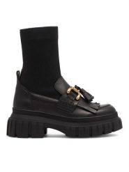 Badura Botki TAVIRA-23FW43 Czarny. Czarne botki Badura, bez wzorów, z materiału, bez obcasa, na płaskiej podeszwie, bez zapięcia. Za 239.99 zł.