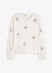 Sweter. Białe swetry bonprix, bez wzorów, bez ramiączek. Za 124.99 zł.