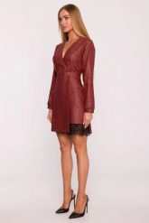 Elegancka sukienka tweedowa trapezowa kopertowa bordowa. Czerwone sukienki MOE, do pracy, xl, bez wzorów, z koronki, biznesowe, bez kołnierzyka, bez ramiączek, kopertowe. Za 379.00 zł.