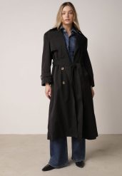 Czarny Bawełniano-Wiskozowy Płaszcz Trencz z Wiązanym Paskiem i Klapą Lissana. Czarne płaszcze Born2be, l, bez wzorów, z bawełny, bez kaptura. Za 209.99 zł.