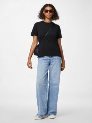 Pieces Koszulka "Pcria" w kolorze czarnym rozmiar: L. Czarne bluzki Pieces, l, bez wzorów, z bawełny, bez kołnierzyka, bez ramiączek. Za 57.47 zł.