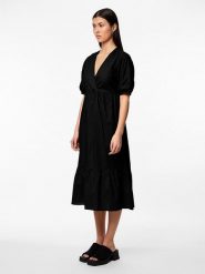 Pieces Sukienka w kolorze czarnym rozmiar: XS. Czarne sukienki Pieces, xs, bez wzorów, z bawełny, bez kołnierzyka, bez ramiączek, midi. Za 149.95 zł.