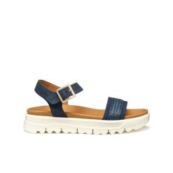 Sandały damskie Geox Xand 2.1S C. Niebieskie sandały Geox, bez wzorów, bez obcasa, bez zapięcia. Za 400.99 zł.
