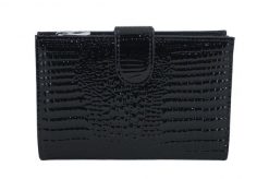 Portfel skórzany damski lakierowany na zatrzask - Czarny. Czarne portfele Barberini's, bez wzorów, z lakierowanej skóry. Za 159.99 zł.