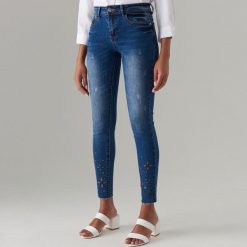 Jeansy skinny z ażurowym wzorem - Granatowy. Jeansy Mohito. Za 149.99 zł.