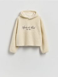 Bluza ze sztucznego baranka - złamana biel. Bluzy Reserved, l, bez wzorów, bez kaptura. Za 129.99 zł.