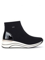 Remonte Botki D0T73-03 Czarny. Czarne botki Remonte, bez wzorów, z materiału, bez obcasa, na koturnie, bez zapięcia. Za 389.99 zł.