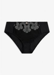 Figi maxi z eleganckim haftem. Czarne figi bonprix, bez wzorów. Za 39.99 zł.