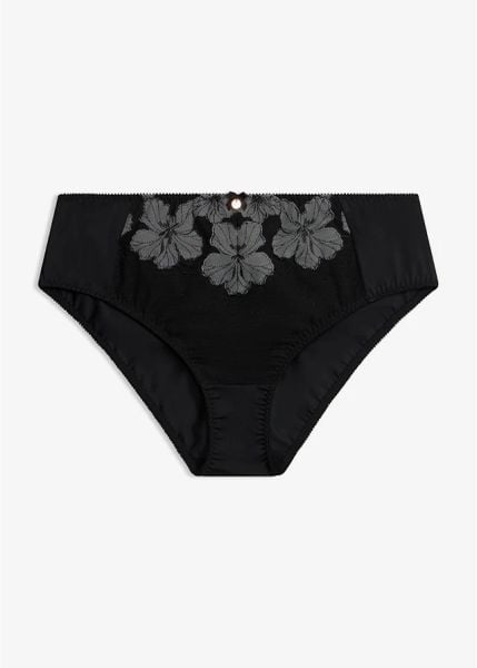 Figi maxi z eleganckim haftem. Czarne figi bonprix, bez wzorów. Za 39.99 zł.
