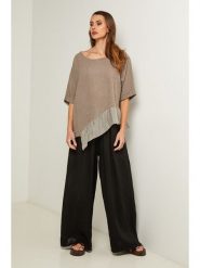 Fleur de Lin Bluzka w kolorze beżowym rozmiar: XL. Brązowe bluzki Fleur de Lin, xl, bez wzorów, ze lnu, z asymetrycznym kołnierzem, bez ramiączek. Za 169.95 zł.