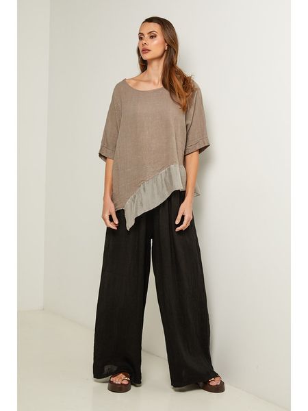 Fleur de Lin Bluzka w kolorze beżowym rozmiar: XL. Brązowe bluzki Fleur de Lin, xl, bez wzorów, ze lnu, z asymetrycznym kołnierzem, bez ramiączek. Za 169.95 zł.