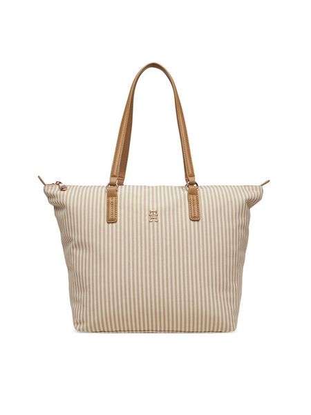 Tommy Hilfiger Torebka Poppy Summer Tote AW0AW17203 Beżowy. Brązowe shopper TOMMY HILFIGER, bez wzorów, z materiału, bez dodatków. Za 289.99 zł.