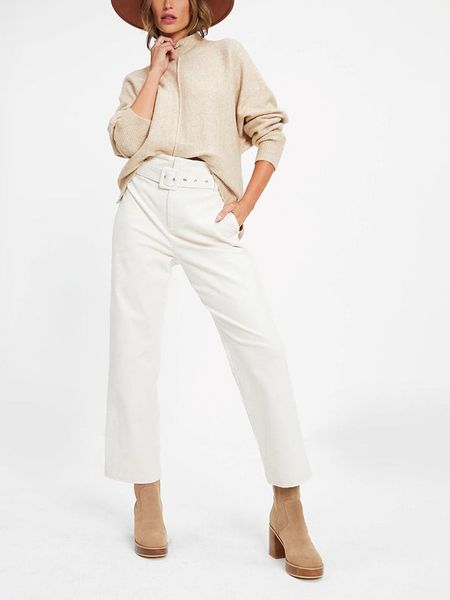 Milan Kiss Sweter w kolorze beżowym rozmiar: L. Brązowe swetry Milan Kiss, l, bez wzorów, bez ramiączek. Za 209.82 zł.