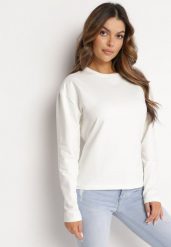 Biała Bawełniana Bluza z Długim Rękawem i Ozdobnym Wiązaniem Pinada. Białe bluzy Born2be, bez wzorów, z bawełny, bez kaptura. Za 84.99 zł.